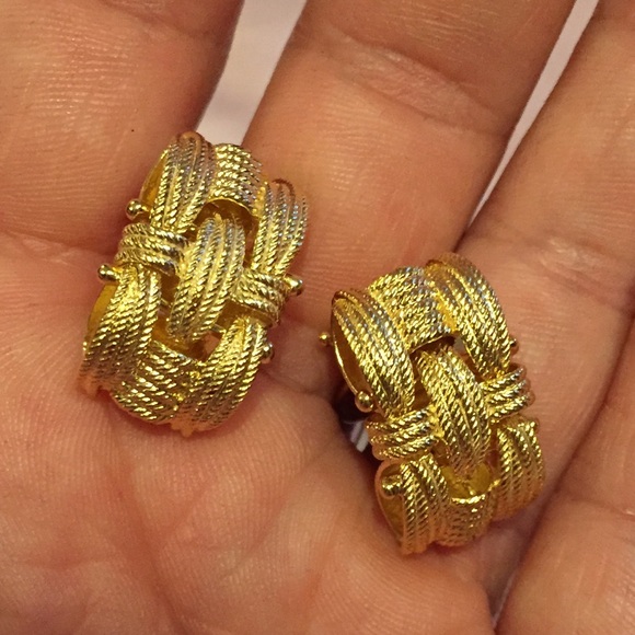 ⭐️ Lovely Large Textured Woven-Style Drop 14K Plated Over Sterling Silver Studs